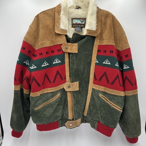 Vintage 90s Adler Suede Coat Mens XL Sherpa Southwestern Aztec Tribal Jacket - Picture 1 of 8